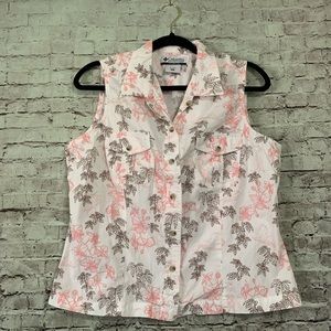 Columbia White and Pink Floral Sleeveless Shirt